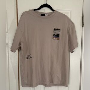 Kodak Beige Crewneck T-Shirt with Retro Stripe Patch